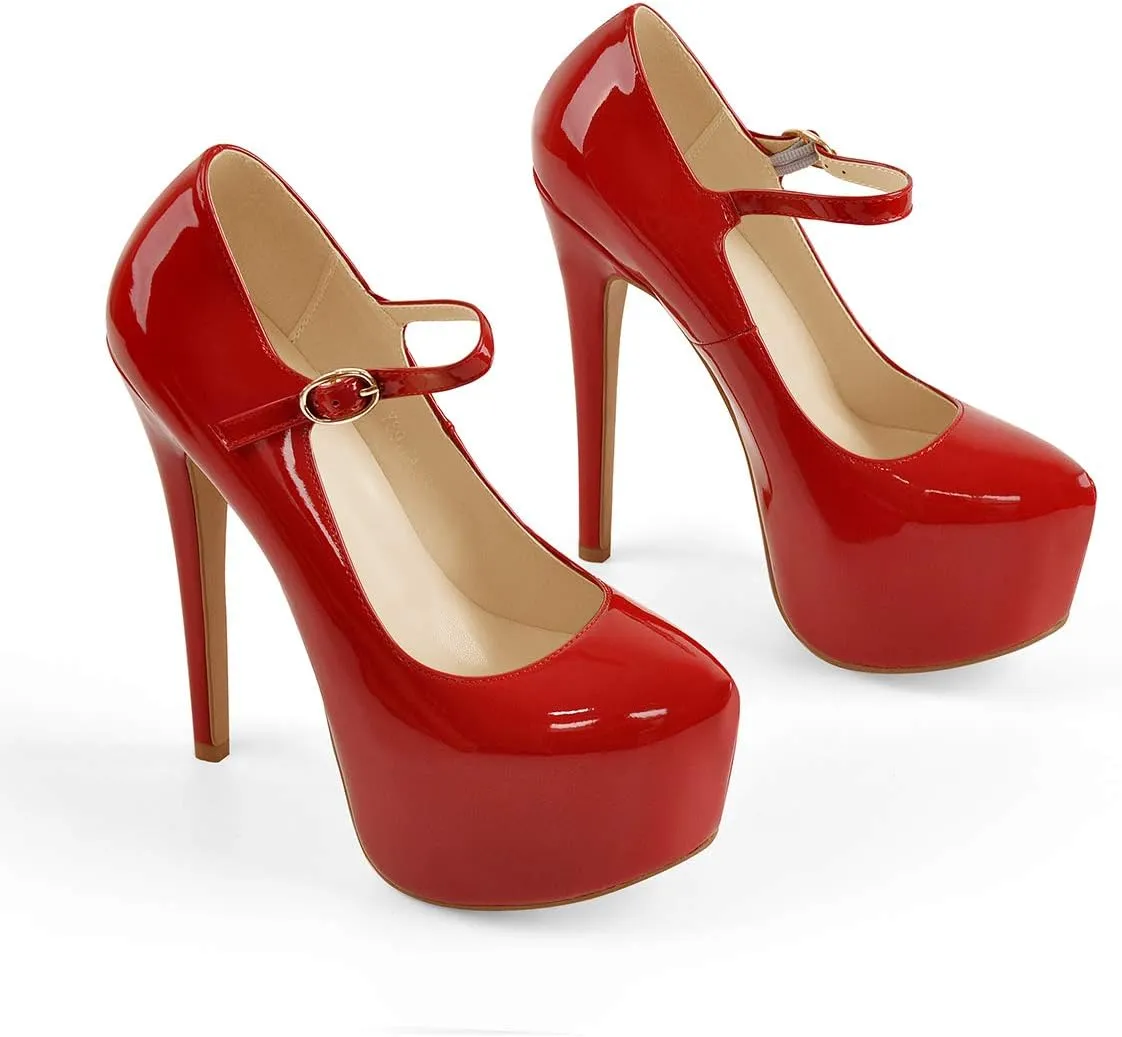 VERISSON Fashion Mary Jane High Heeled Platform Pumps Buckle Strappy Stiletto Court Shoes for Wedding Dress