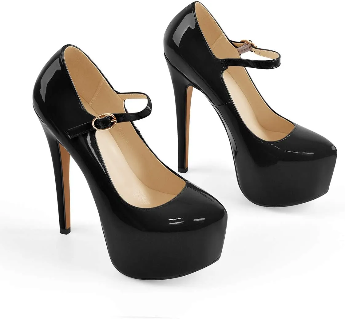 VERISSON Fashion Mary Jane High Heeled Platform Pumps Buckle Strappy Stiletto Court Shoes for Wedding Dress