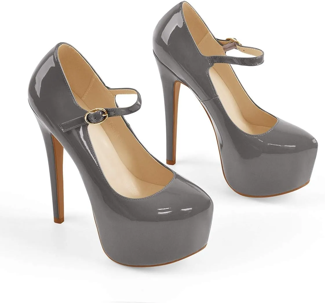 VERISSON Fashion Mary Jane High Heeled Platform Pumps Buckle Strappy Stiletto Court Shoes for Wedding Dress