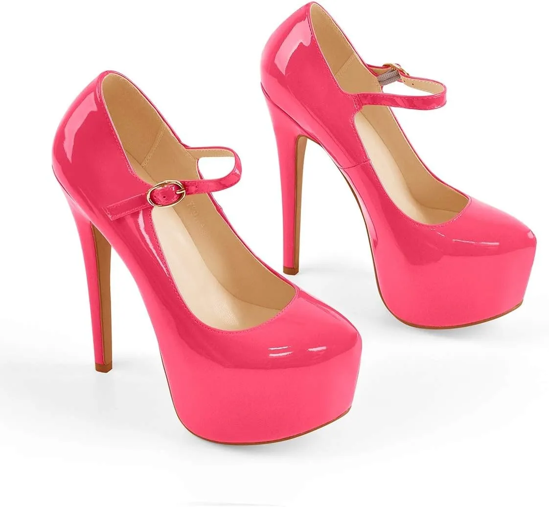 VERISSON Fashion Mary Jane High Heeled Platform Pumps Buckle Strappy Stiletto Court Shoes for Wedding Dress