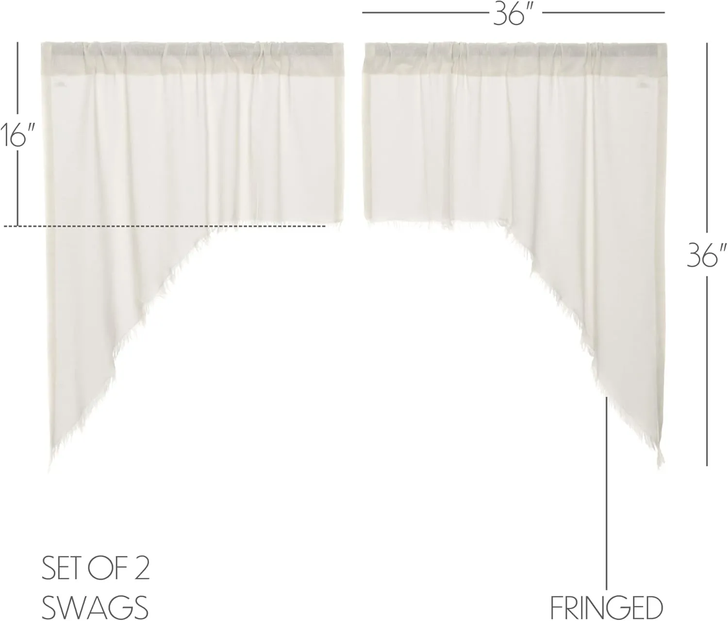 VHC Brands Tobacco Cloth Fringed Farmhouse Decor Kitchen Swag Prairie Panels Door Window Tier Set Curtains for Kitchen Bedroom Bathroom Living Room Dining (Antique White, Classic Swag Set)