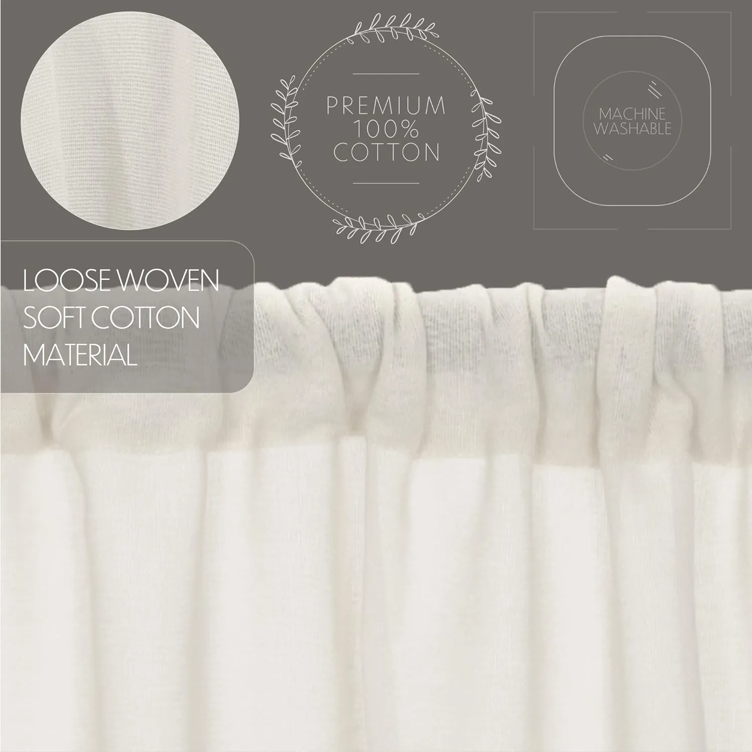 VHC Brands Tobacco Cloth Fringed Farmhouse Decor Kitchen Swag Prairie Panels Door Window Tier Set Curtains for Kitchen Bedroom Bathroom Living Room Dining (Antique White, Classic Swag Set)