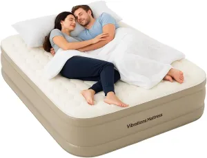 Vibrations Mattress & Co. Premium 20” Queen Inflatable Air Mattress with Removable Zippered Pillow-Top – Built-in Electric Pump & Reinforced Support for Home, Guests & Camping Comfort