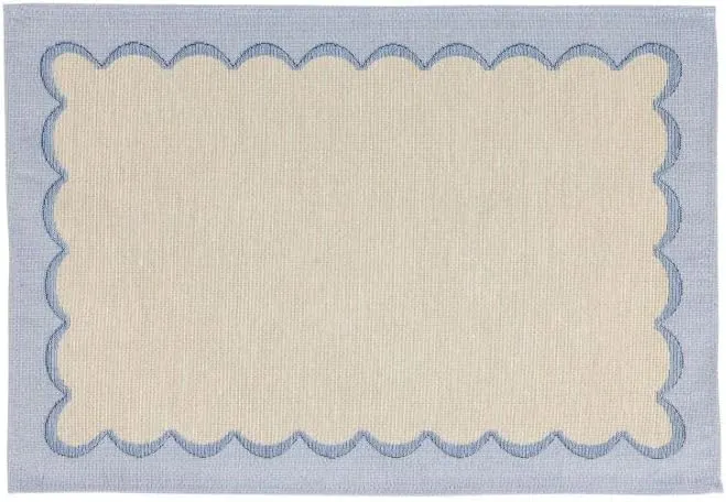 Vietri Tavola Blue Scalloped Placemats, Set of 4-19" Polyester Table Mats - Dinner Table Cover