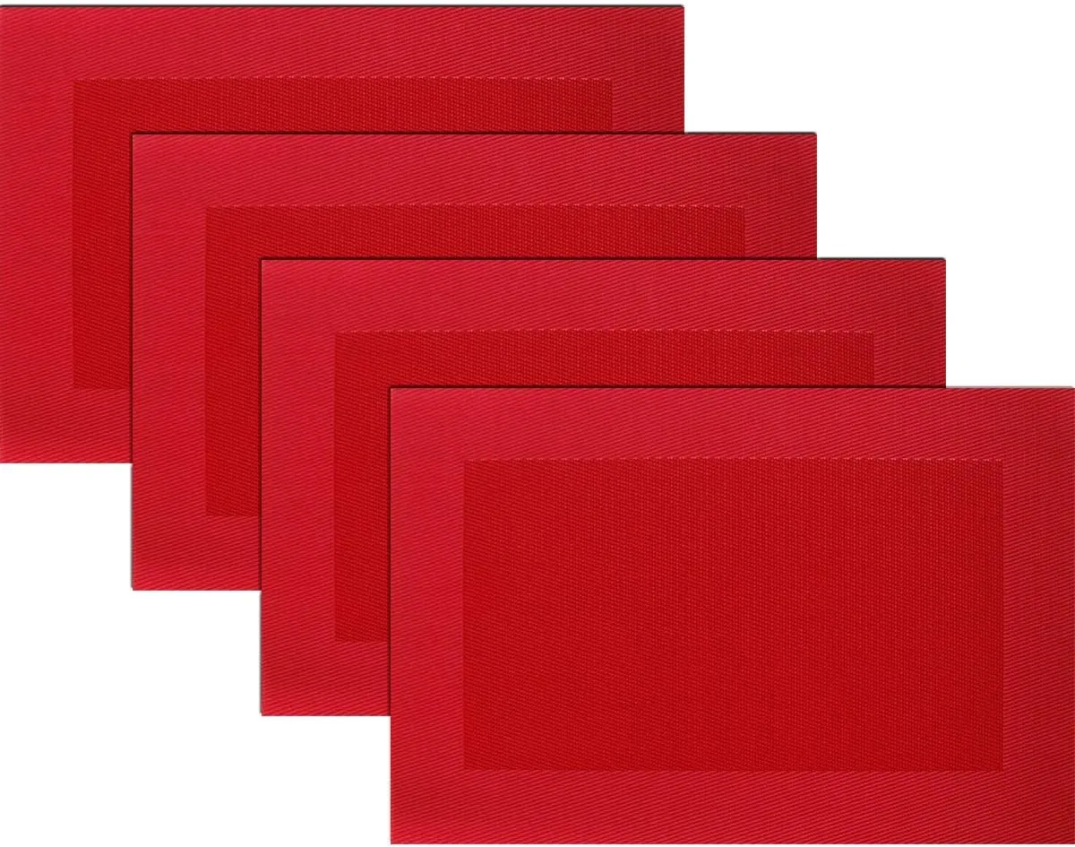Vinyl Placemats Heat-Resistant Table Mats Washable Easy Clean Plastic Placemats for Dining Table Set of 4(Red)
