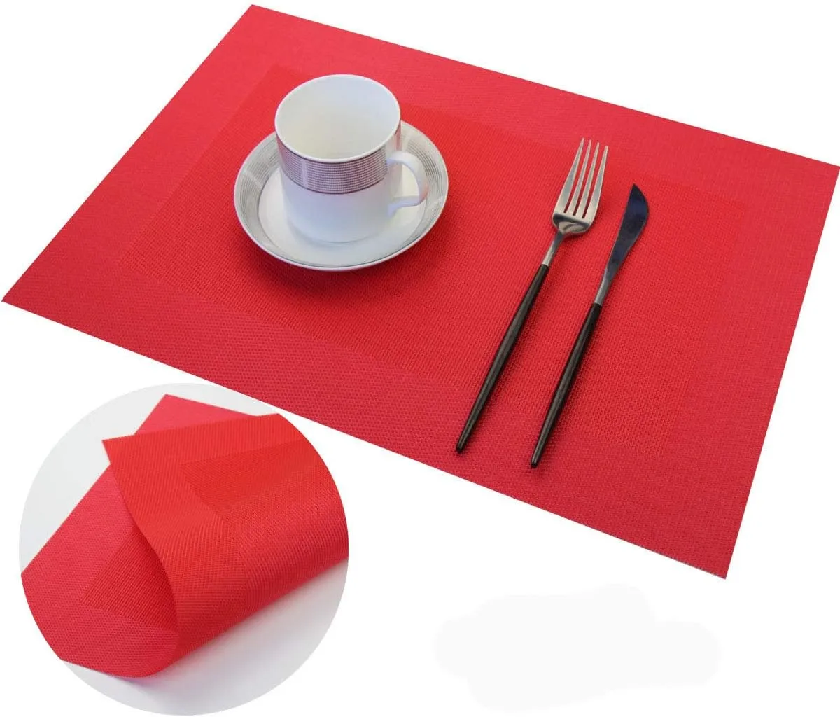 Vinyl Placemats Heat-Resistant Table Mats Washable Easy Clean Plastic Placemats for Dining Table Set of 4(Red)