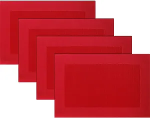 Vinyl Placemats Heat-Resistant Table Mats Washable Easy Clean Plastic Placemats for Dining Table Set of 4(Red)