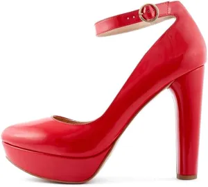 Viviano By Lidia Talavera Vivano | Remi Red Platform Pumps with Chunky Heel, Closed-Toe and Ankle Strap | High Heels for Men, Drag Queens, Transgender Women & Nonbinary