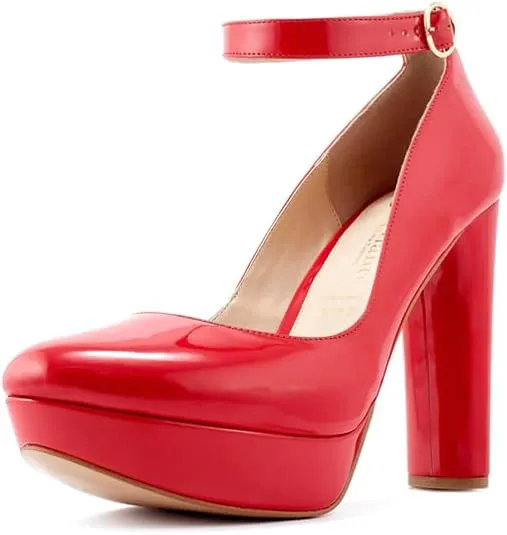Viviano By Lidia Talavera Vivano | Remi Red Platform Pumps with Chunky Heel, Closed-Toe and Ankle Strap | High Heels for Men, Drag Queens, Transgender Women & Nonbinary
