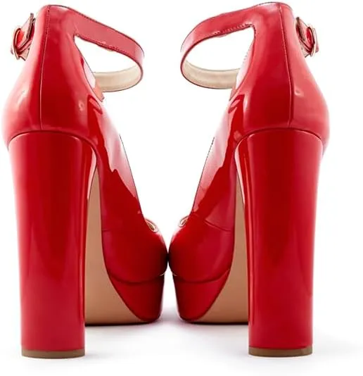 Viviano By Lidia Talavera Vivano | Remi Red Platform Pumps with Chunky Heel, Closed-Toe and Ankle Strap | High Heels for Men, Drag Queens, Transgender Women & Nonbinary