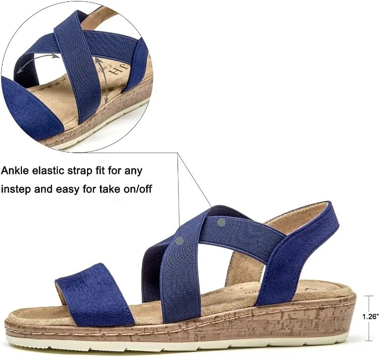 VJH confort Women's Flat sandals, Comfort Slip-on Elastic ankle strap Slingback Light Weight Casual Walking Sandals