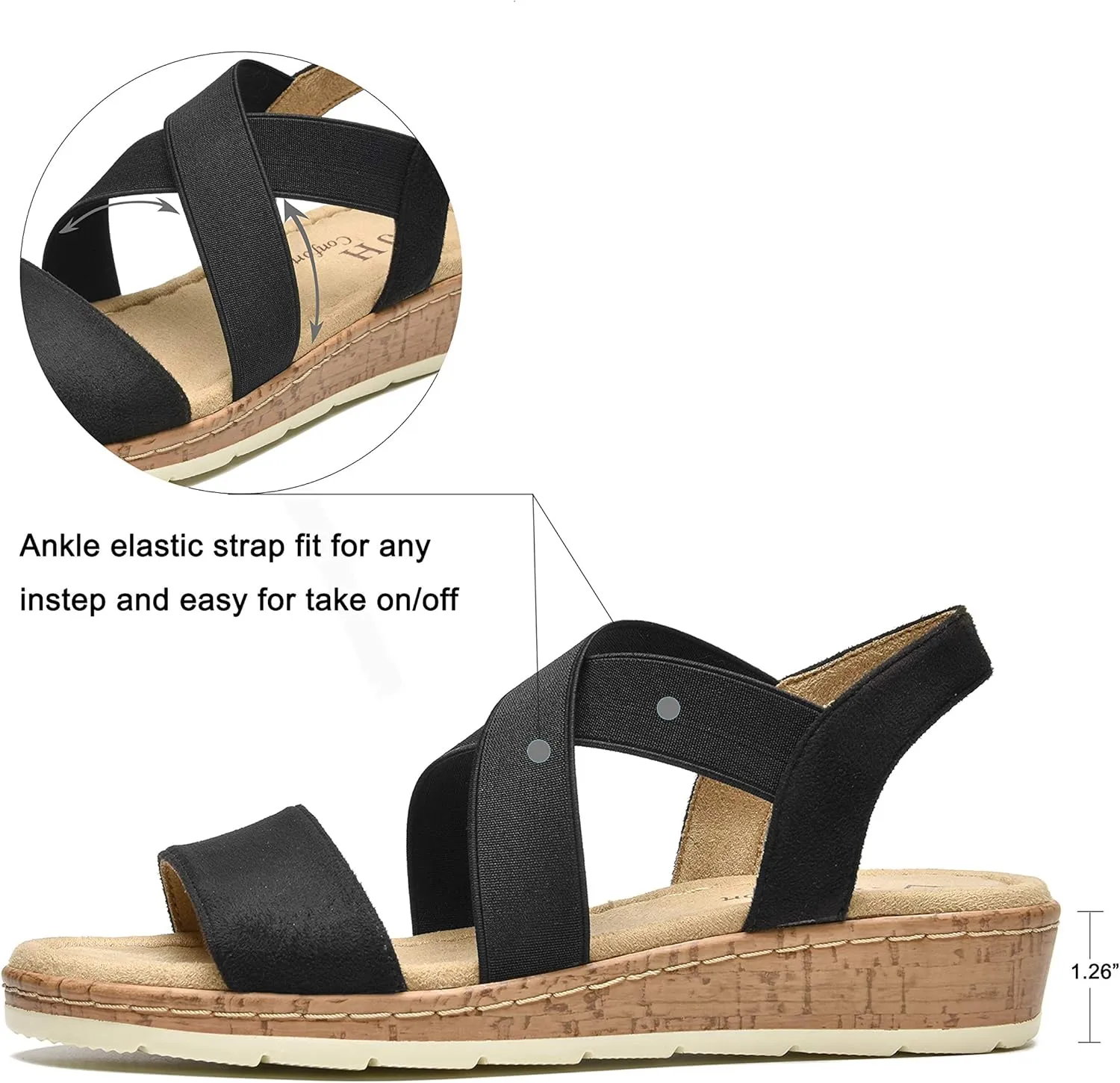VJH confort Women's Flat sandals, Comfort Slip-on Elastic ankle strap Slingback Light Weight Casual Walking Sandals