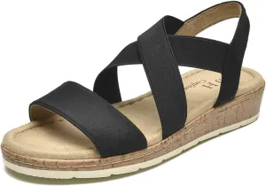 VJH confort Women's Flat sandals, Comfort Slip-on Elastic ankle strap Slingback Light Weight Casual Walking Sandals