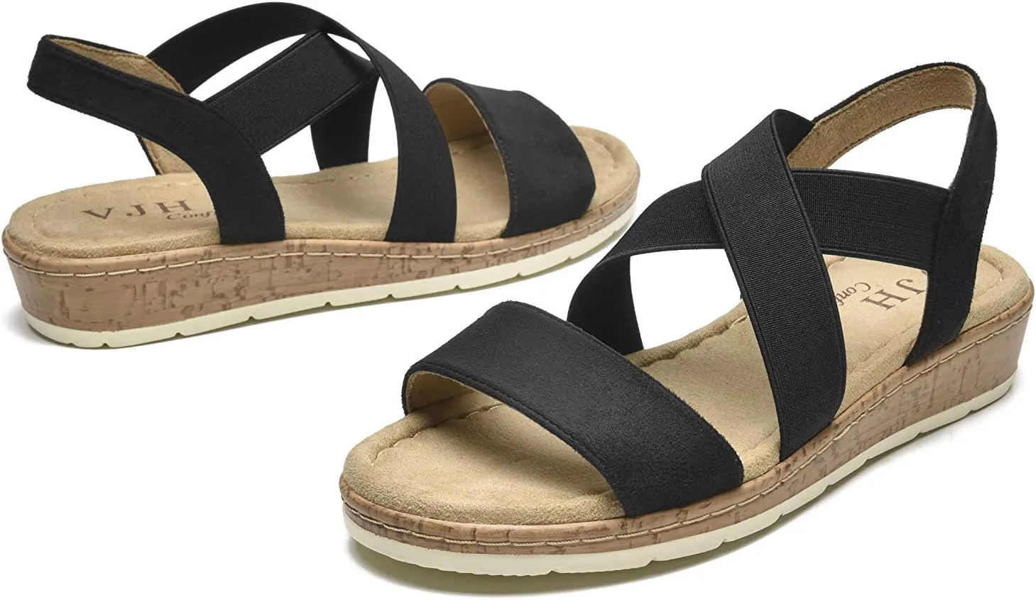 VJH confort Women's Flat sandals, Comfort Slip-on Elastic ankle strap Slingback Light Weight Casual Walking Sandals