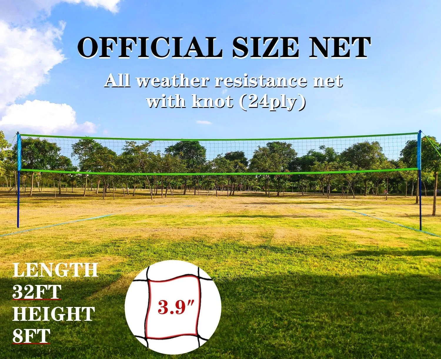 Volleyball Net Outdoor - Portable Volleyball Set for Backyard with Professional Volleyball Net, Wrap Yarn Volleyball and Pump, Boundary Line, Carry Bag
