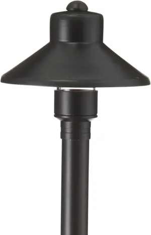 VOLT Flat Hat 12V Black Brass Path Light (5" Shade, 25" Tall) with 3W 2700K Warm White G4 LED Bulb for Low Voltage Landscape Lighting on Outdoor Pathway, Walkway, Garden, Driveway or Patio