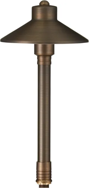 VOLT Flat Hat 12V Brass Mini Path Light (7" Shade, 15" Tall) with 3W 2700K Warm White G4 LED Bulb for Low Voltage Landscape Lighting on Outdoor Pathway, Walkway, Garden, Driveway or Patio