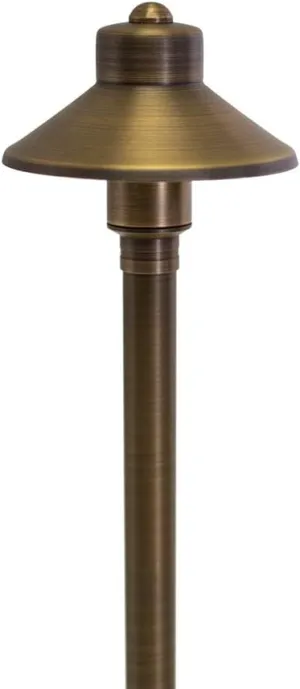 VOLT Flat Hat 12V Brass Path Light (5" Shade, 25" Tall) with 3W 2700K Warm White G4 LED Bulb for Low Voltage Landscape Lighting on Outdoor Pathway, Walkway, Garden, Driveway or Patio