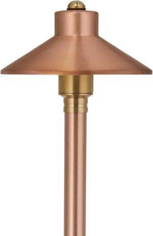VOLT Flat Hat 12V Copper Path Light (7" Shade, 24" Tall) for Low Voltage Landscape Lighting on Outdoor Pathway, Walkway, Garden, Driveway or Patio