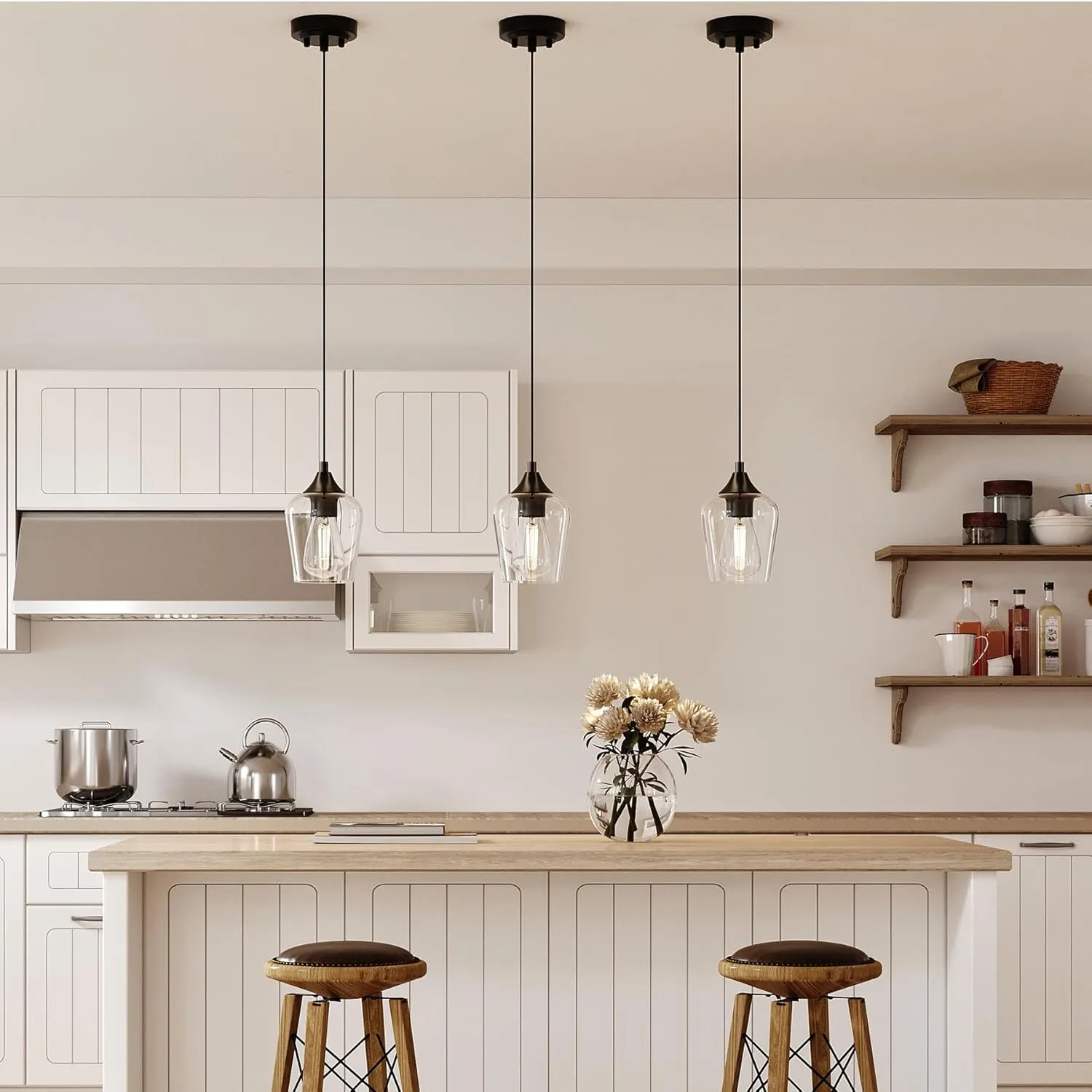 VONLUCE Black Pendant Light for Kitchen Island, Pendant Light Fixture w/Hanging Cord for Bedroom & Hallway, Kitchen Pendant Lighting Over Island with Clear Glass Shade