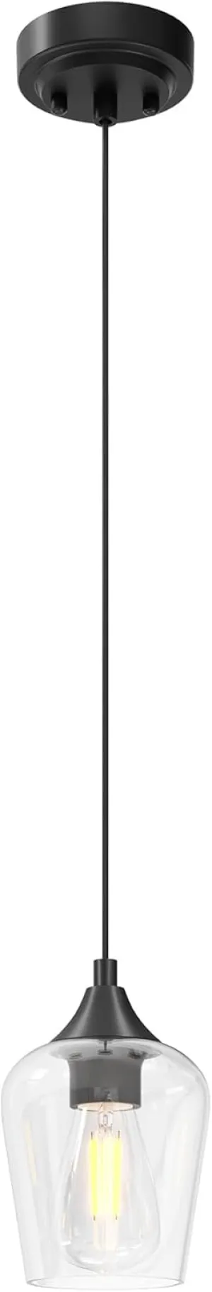 VONLUCE Black Pendant Light for Kitchen Island, Pendant Light Fixture w/Hanging Cord for Bedroom & Hallway, Kitchen Pendant Lighting Over Island with Clear Glass Shade