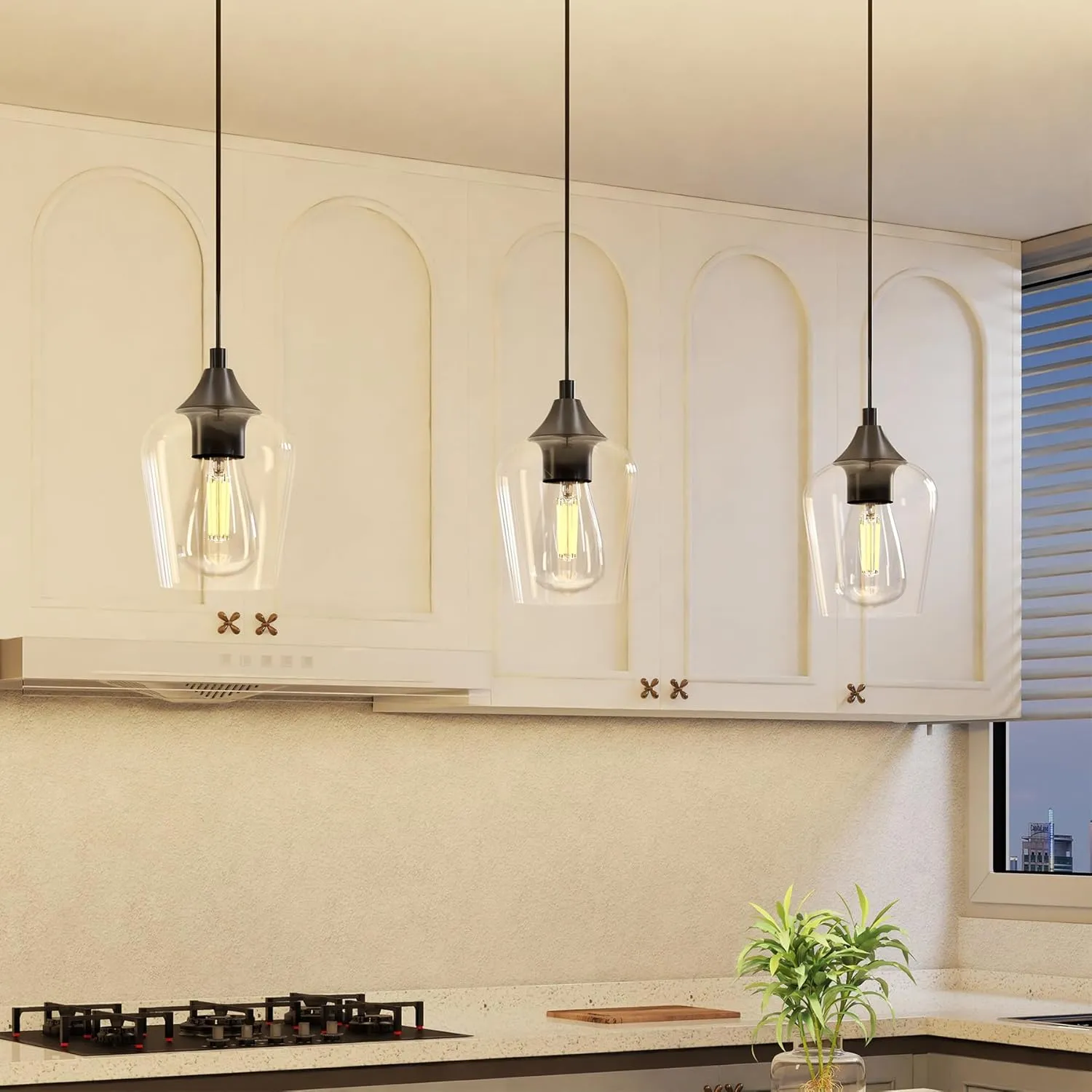 VONLUCE Black Pendant Light for Kitchen Island, Pendant Light Fixture w/Hanging Cord for Bedroom & Hallway, Kitchen Pendant Lighting Over Island with Clear Glass Shade
