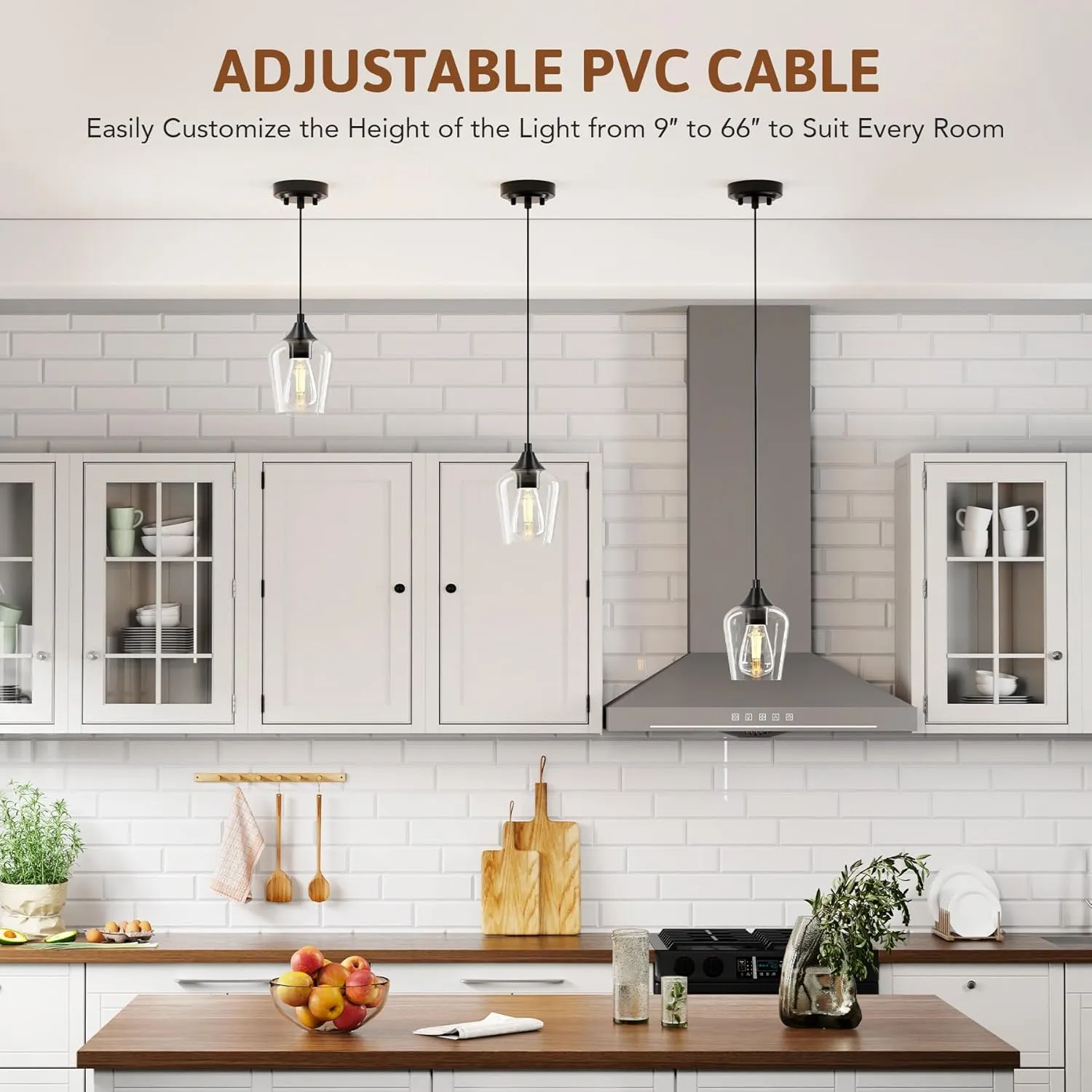 VONLUCE Black Pendant Light for Kitchen Island, Pendant Light Fixture w/Hanging Cord for Bedroom & Hallway, Kitchen Pendant Lighting Over Island with Clear Glass Shade