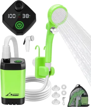 WADEO Portable Shower for Camping, Outdoor Electric Shower Rechargeable Pump with Intelligent Digital Display, Camping Shower Head Nozzle for Camping, Hiking, Traveling, Washing