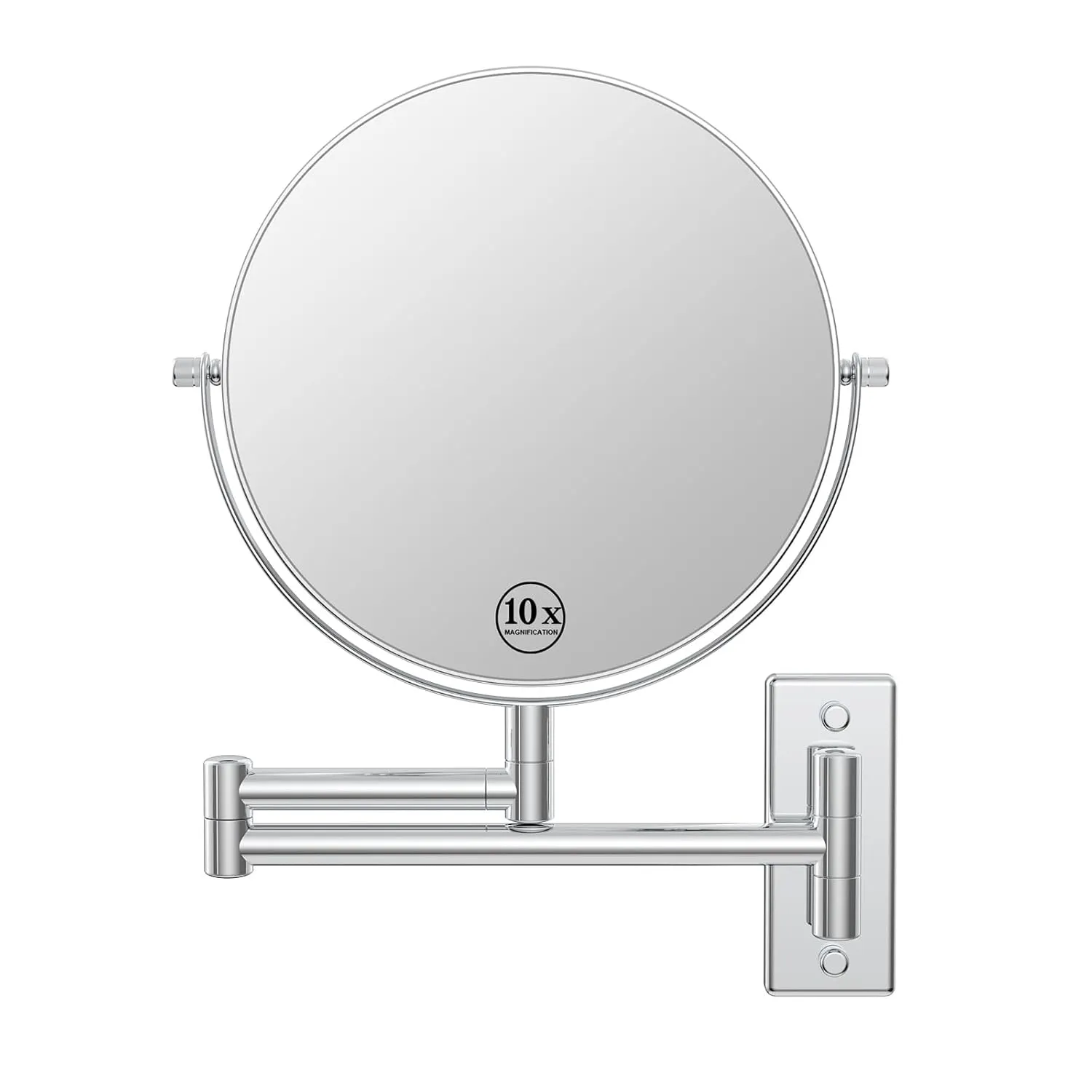 Wall Mounted Makeup Mirror, 10x/1x Double-Sided Magnifying Mirror, 360° Extendable Arm Bathroom Mirror, 8 inch Vanity Mirror for Makeup or Shaving Chrome Finish