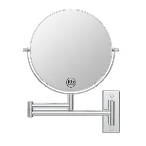 Wall Mounted Makeup Mirror, 10x/1x Double-Sided Magnifying Mirror, 360° Extendable Arm Bathroom Mirror, 8 inch Vanity Mirror for Makeup or Shaving Chrome Finish