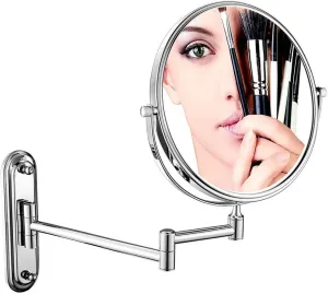 Wall Mounted Makeup Mirror, Double Sided Vanity Magnifying Vanity Mirror, 360 Degree Swivel, Extendable Arm, Round,No Light(8in,10x)