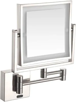 Wall Mounted Makeup Mirror with LED Lighted, 3X Magnification, 360 Degree Swivel, Two-Sided Extendable, 8 inch Rectangle, Extendable Arm, for Bathroom (Color : Gold, Size : Plug)