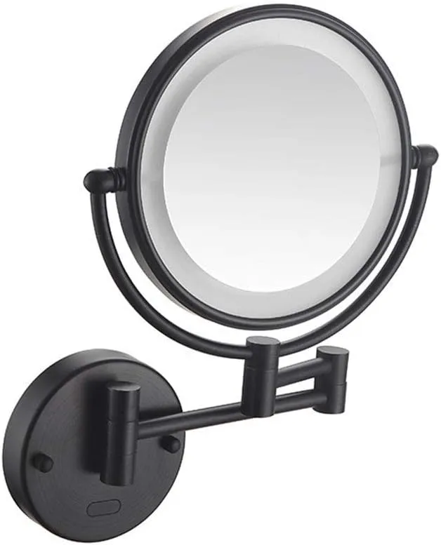 Wall Mounted Makeup Mirror,Two-Sided Swivel Wall Mount Mirror Two-Sided Extendable,360 Degree Swivel,Extendable Arm(Matte Black,5X)