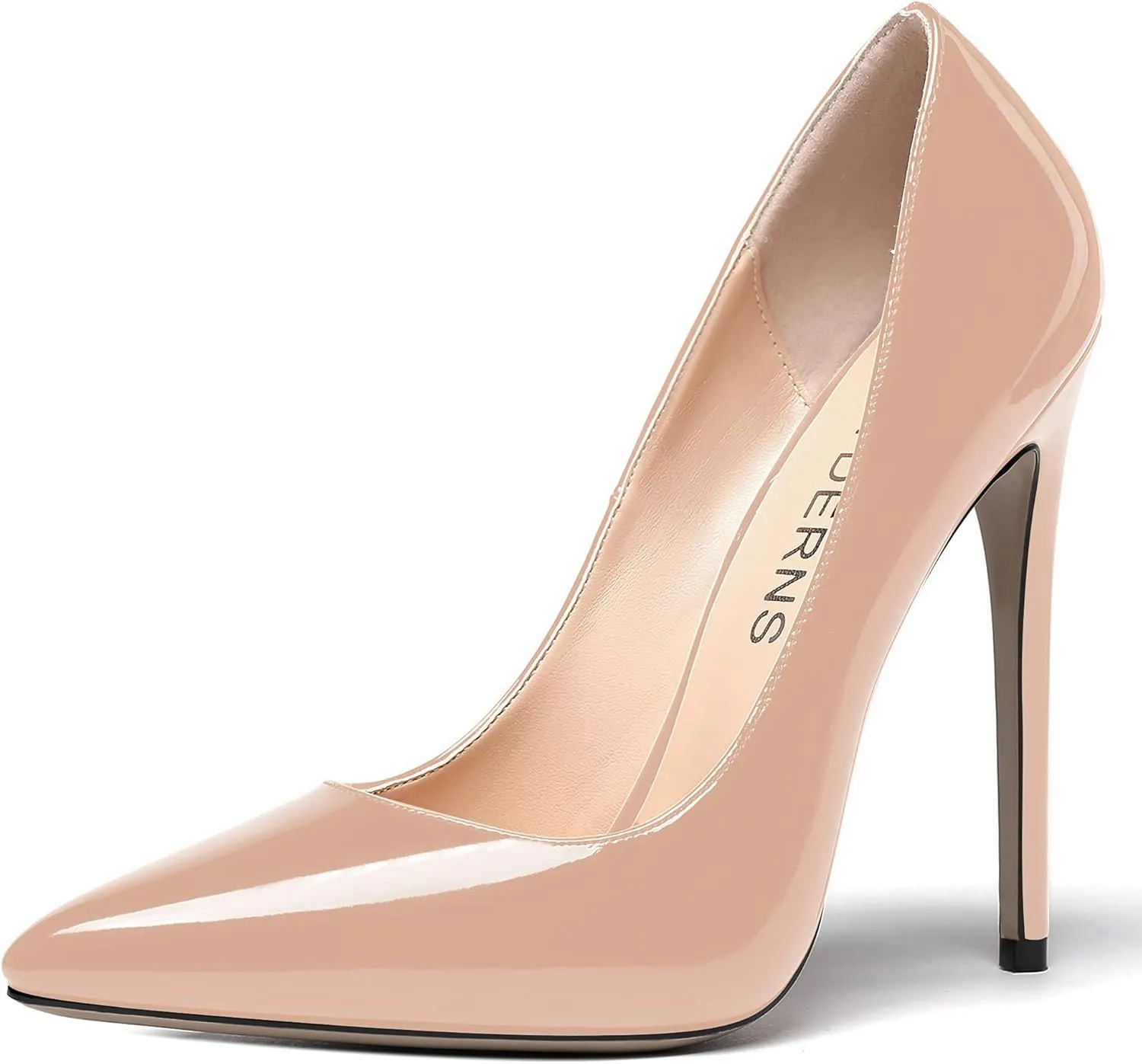 WAYDERNS Women's Patent Slim Pointed Toe Slip On Solid Stiletto High Heel Pumps Shoes 4.7 Inch