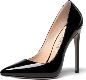WAYDERNS Women's Patent Slim Pointed Toe Slip On Solid Stiletto High Heel Pumps Shoes 4.7 Inch