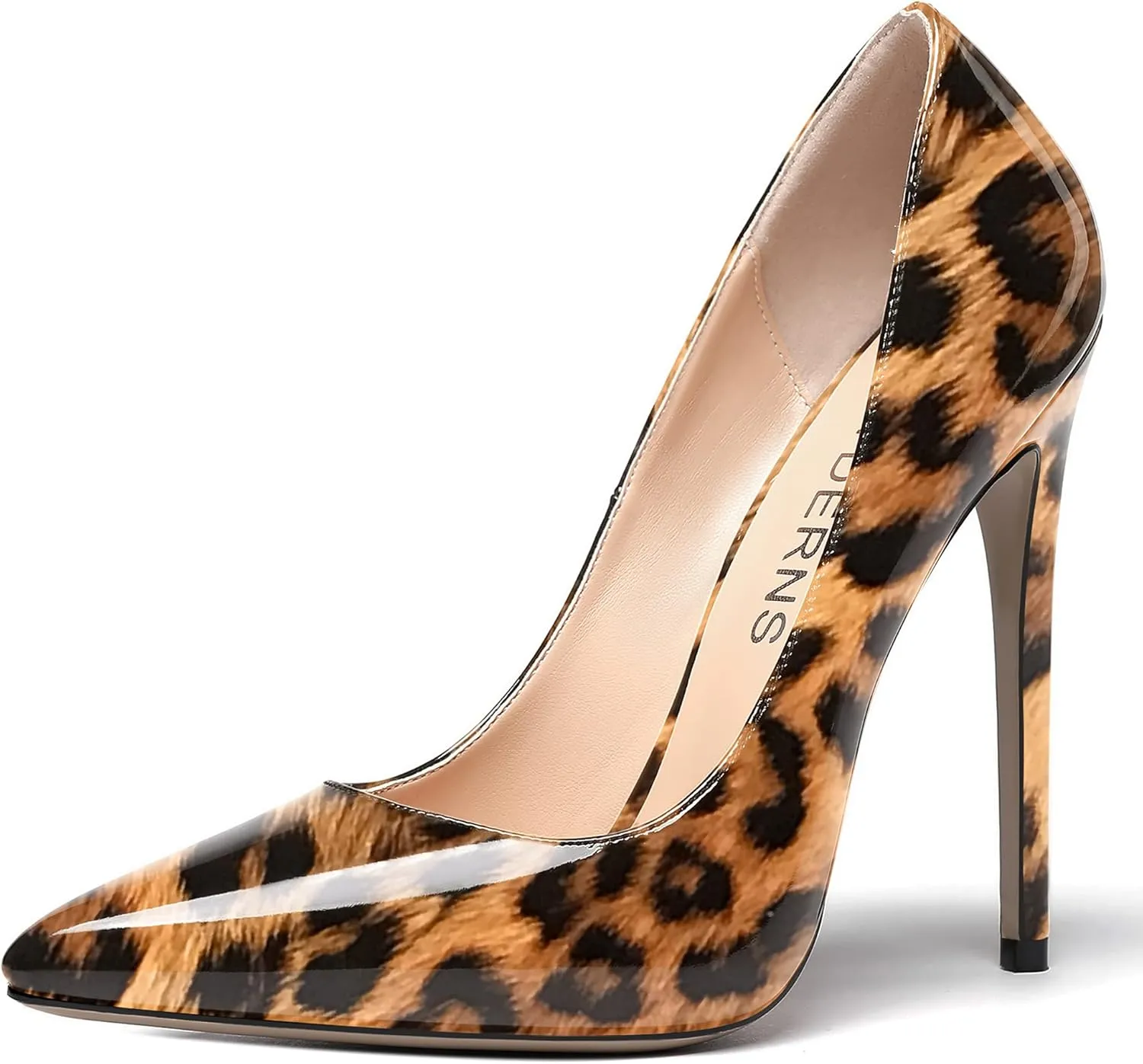 WAYDERNS Women's Patent Slim Pointed Toe Slip On Solid Stiletto High Heel Pumps Shoes 4.7 Inch