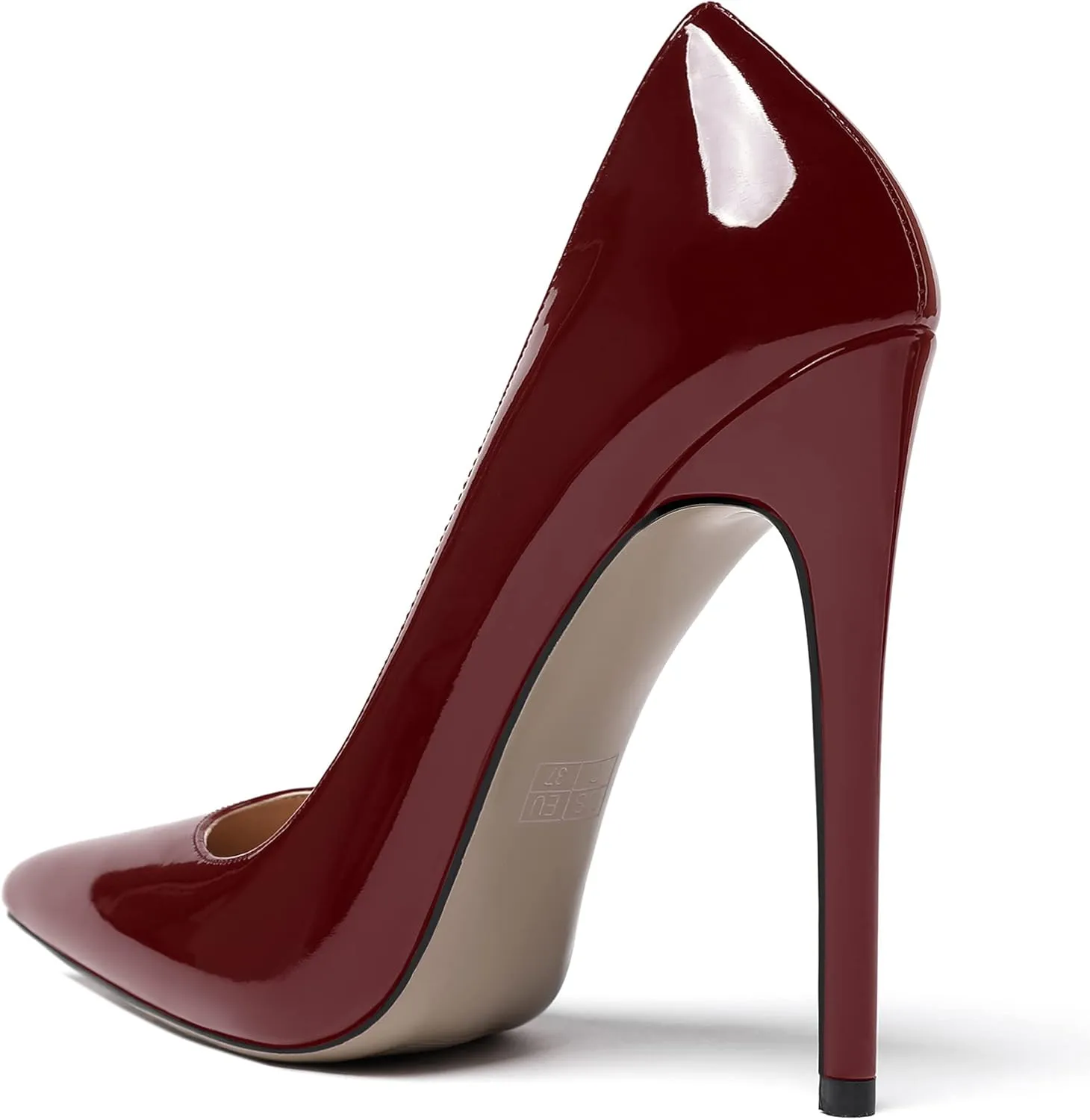 WAYDERNS Women's Patent Slim Pointed Toe Slip On Solid Stiletto High Heel Pumps Shoes 4.7 Inch