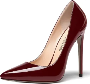 WAYDERNS Women's Patent Slim Pointed Toe Slip On Solid Stiletto High Heel Pumps Shoes 4.7 Inch