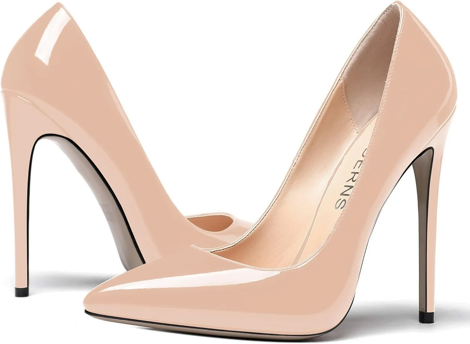 WAYDERNS Women's Patent Slim Pointed Toe Slip On Solid Stiletto High Heel Pumps Shoes 4.7 Inch