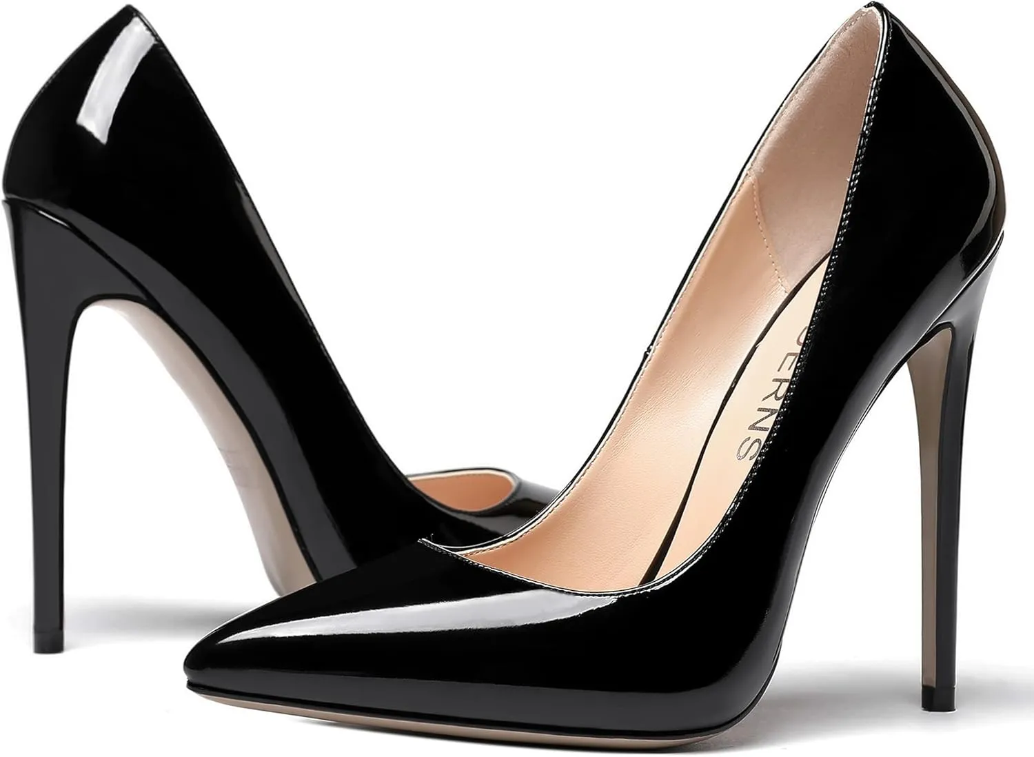WAYDERNS Women's Patent Slim Pointed Toe Slip On Solid Stiletto High Heel Pumps Shoes 4.7 Inch