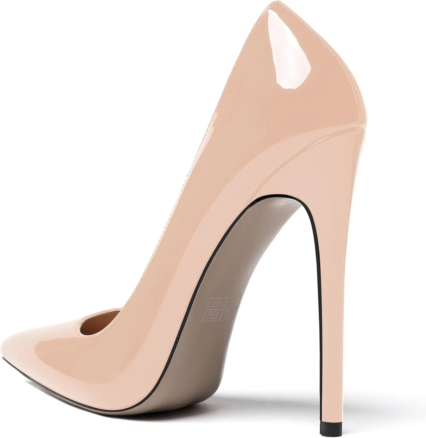 WAYDERNS Women's Patent Slim Pointed Toe Slip On Solid Stiletto High Heel Pumps Shoes 4.7 Inch
