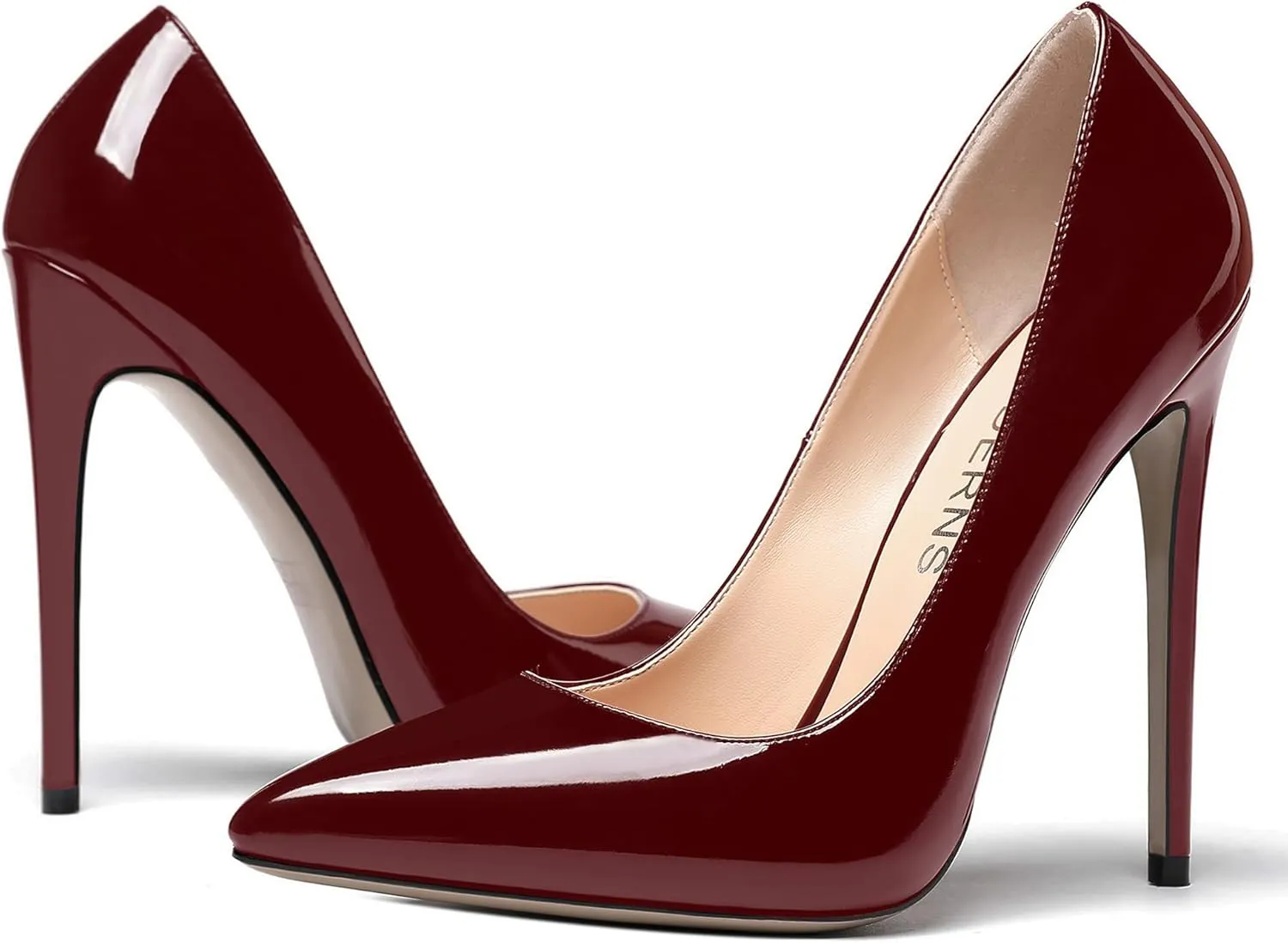 WAYDERNS Women's Patent Slim Pointed Toe Slip On Solid Stiletto High Heel Pumps Shoes 4.7 Inch