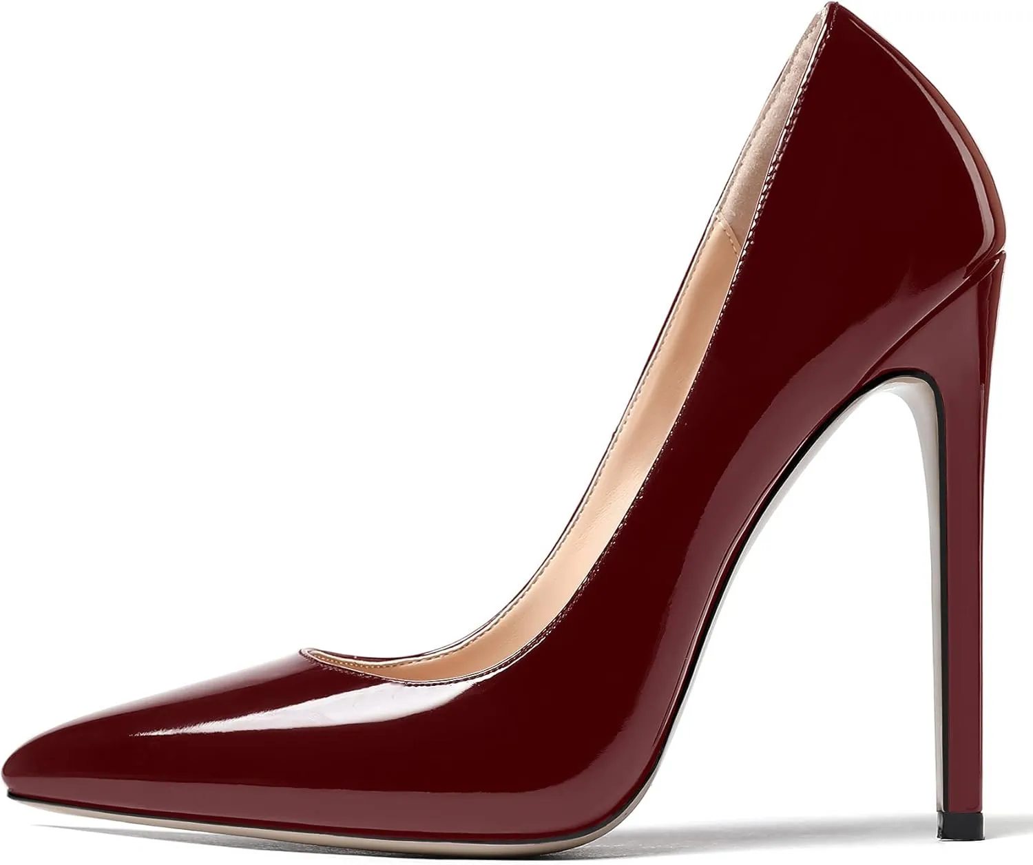 WAYDERNS Women's Patent Slim Pointed Toe Slip On Solid Stiletto High Heel Pumps Shoes 4.7 Inch