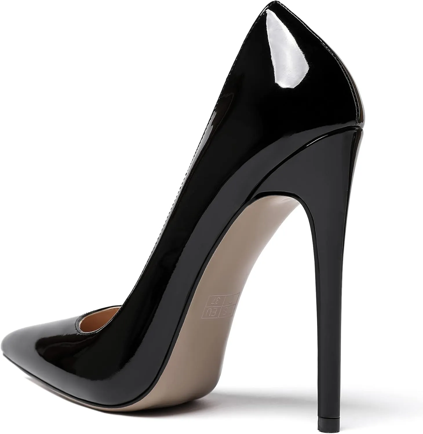 WAYDERNS Women's Patent Slim Pointed Toe Slip On Solid Stiletto High Heel Pumps Shoes 4.7 Inch