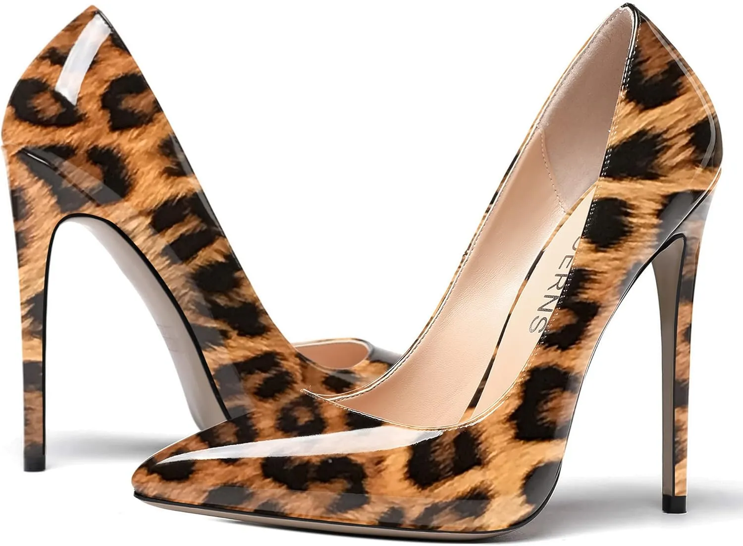 WAYDERNS Women's Patent Slim Pointed Toe Slip On Solid Stiletto High Heel Pumps Shoes 4.7 Inch