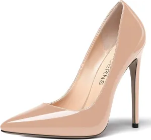 WAYDERNS Women's Patent Slim Pointed Toe Slip On Solid Stiletto High Heel Pumps Shoes 4.7 Inch