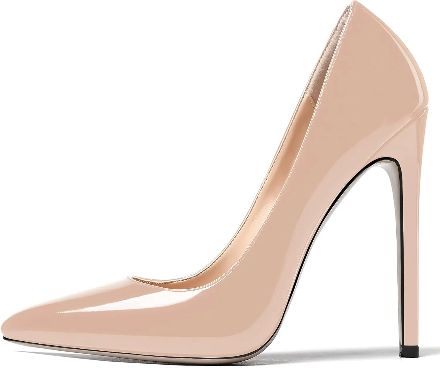 WAYDERNS Women's Patent Slim Pointed Toe Slip On Solid Stiletto High Heel Pumps Shoes 4.7 Inch