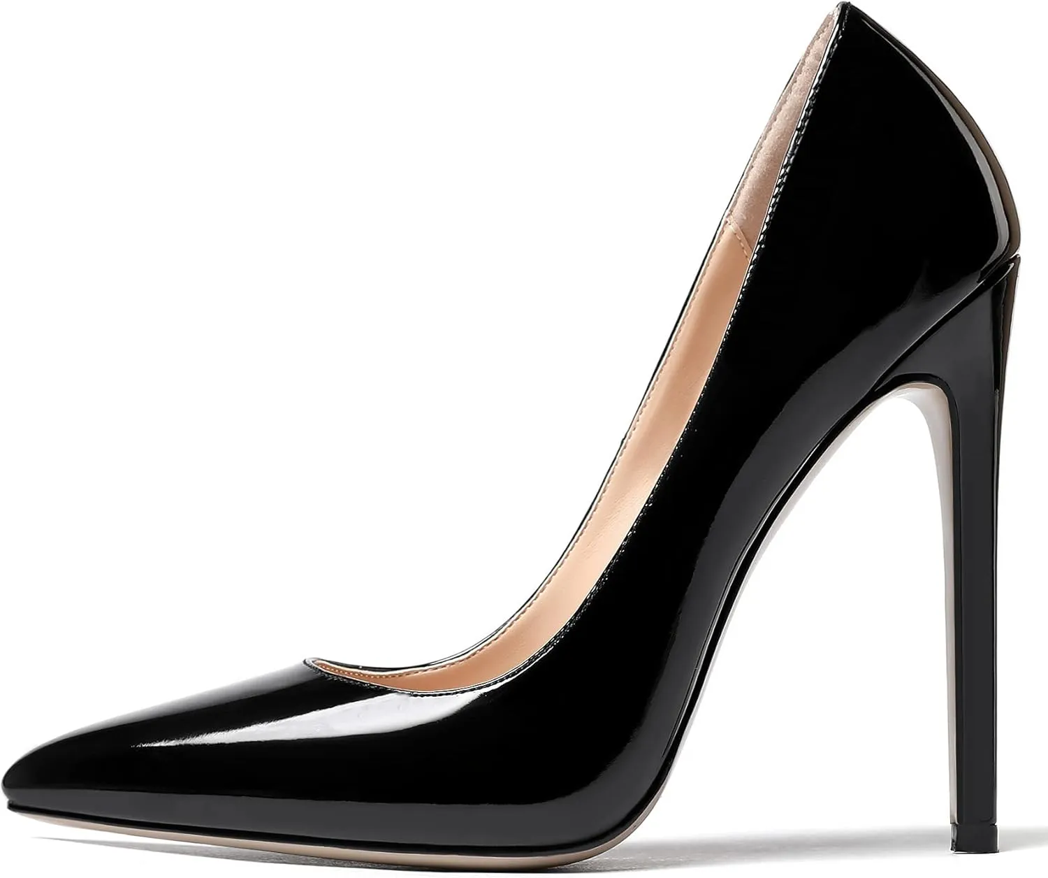 WAYDERNS Women's Patent Slim Pointed Toe Slip On Solid Stiletto High Heel Pumps Shoes 4.7 Inch