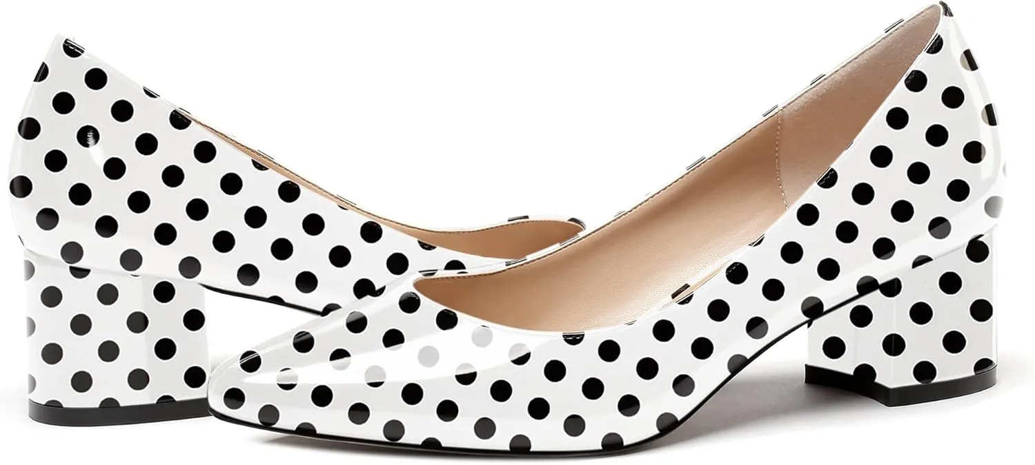 WAYDERNS Women's Slip On Block Patent Round Toe Dress Office Chunky Low Heel Pumps Shoes 2 Inch
