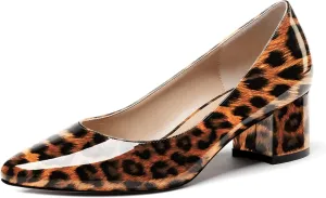 WAYDERNS Women's Slip On Block Patent Round Toe Dress Office Chunky Low Heel Pumps Shoes 2 Inch